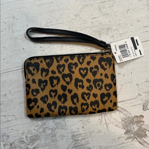 Coach Heart Animal Print Wristlet in Brown and Black - Picture 4 of 7